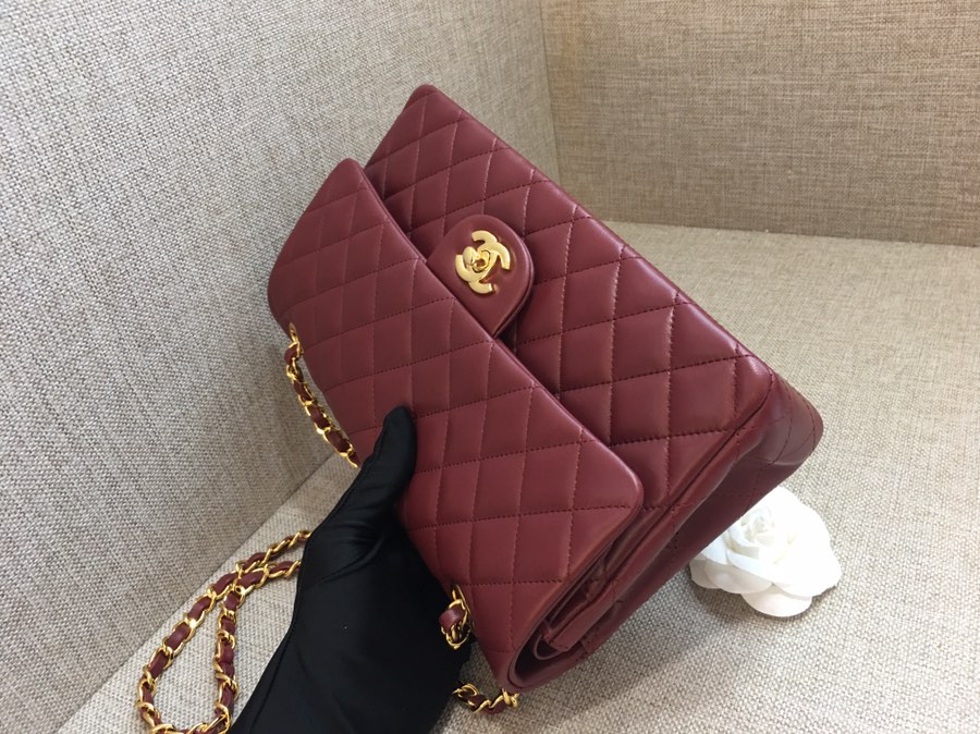 Medium Classic Flap Lambskin Bag AO1112 Dark Red/Gold